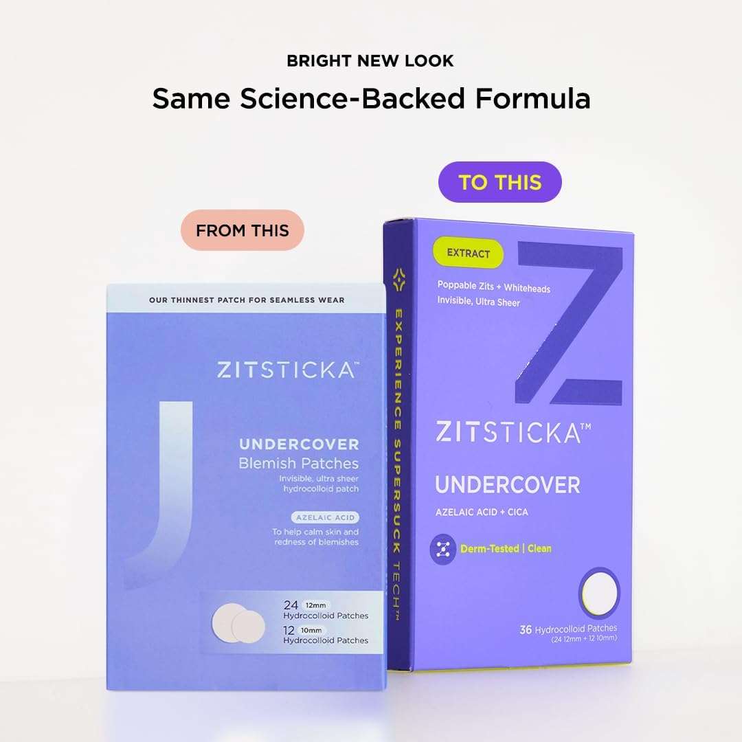 ZitSticka Pimple Patches for Face and Body, Hydrocolloid Patches to Cover Zits & Blemishes, Acne Patches or Zit Spot Stickers, Body Blemish Patch (UNDERCOVER INVISIBLE 36 Pack)