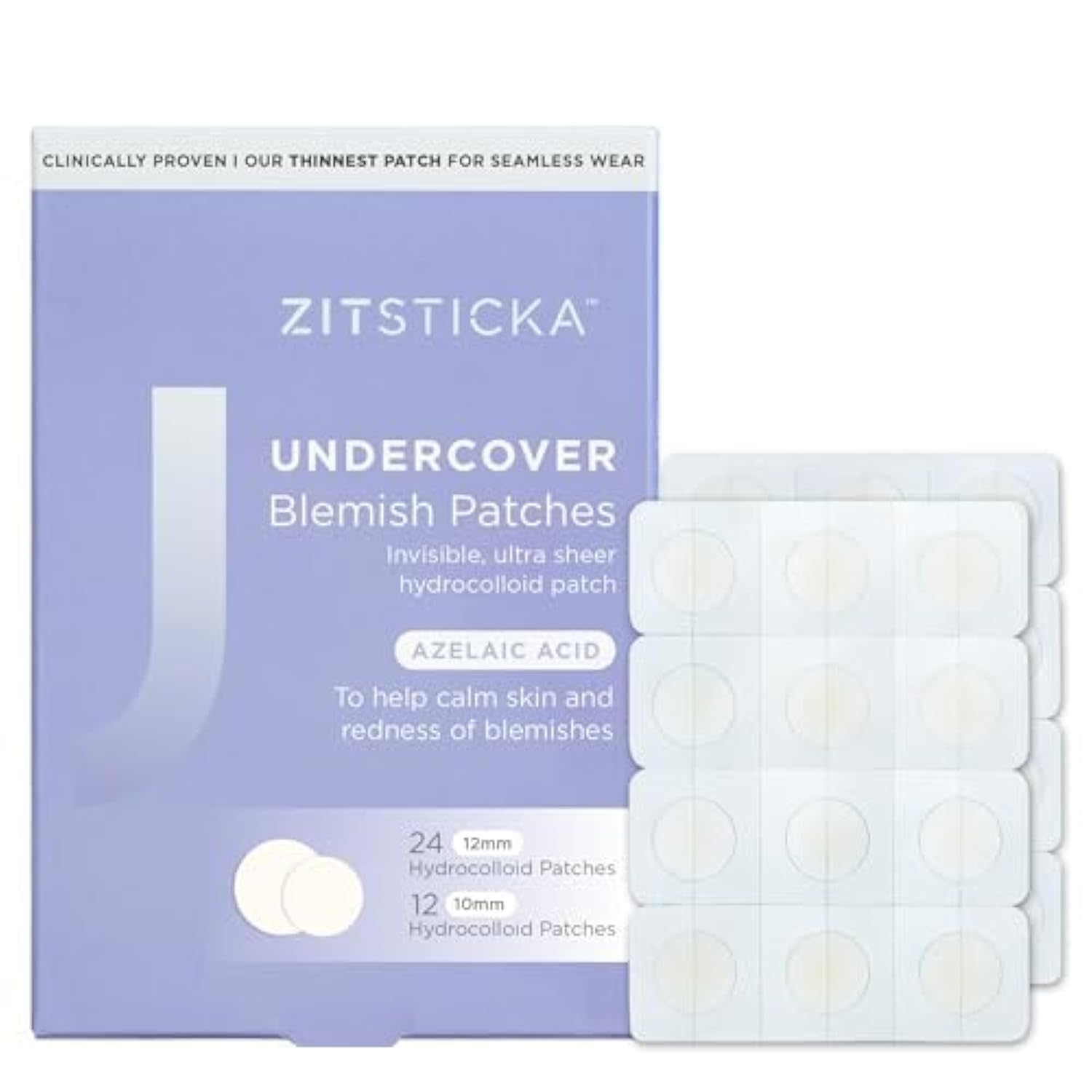 ZitSticka Pimple Patches for Face and Body, Hydrocolloid Patches to Cover Zits & Blemishes, Acne Patches or Zit Spot Stickers, Body Blemish Patch (UNDERCOVER INVISIBLE 36 Pack)